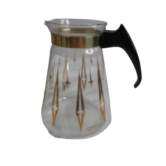 Vintage MCM Pyrex Atomic Gold Coffee Tea Juice Pitcher Carafe Estate Find - Picture 1 of 7